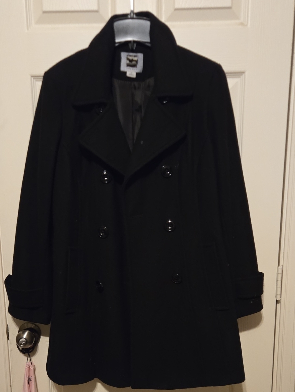 Anne Klein Black Double-Breasted Pea Coat